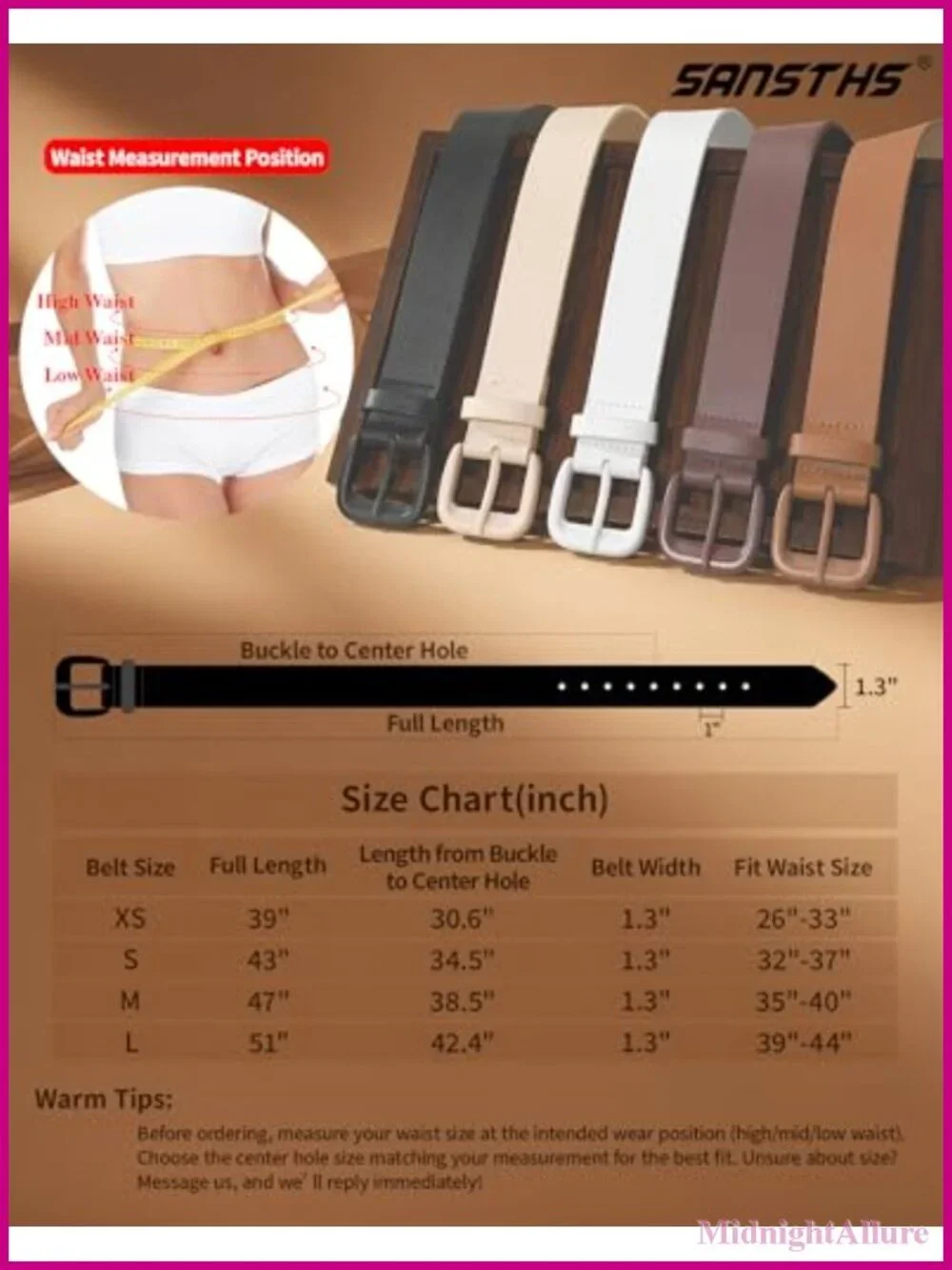 Women's Adjustable PU Leather Belt 9 Hole Square Buckle Waist Jeans Pants
